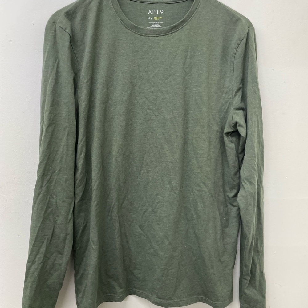 Apt 9 Premier Flex Olive Green Long Sleeve Crew Neck Size Medium Men’s